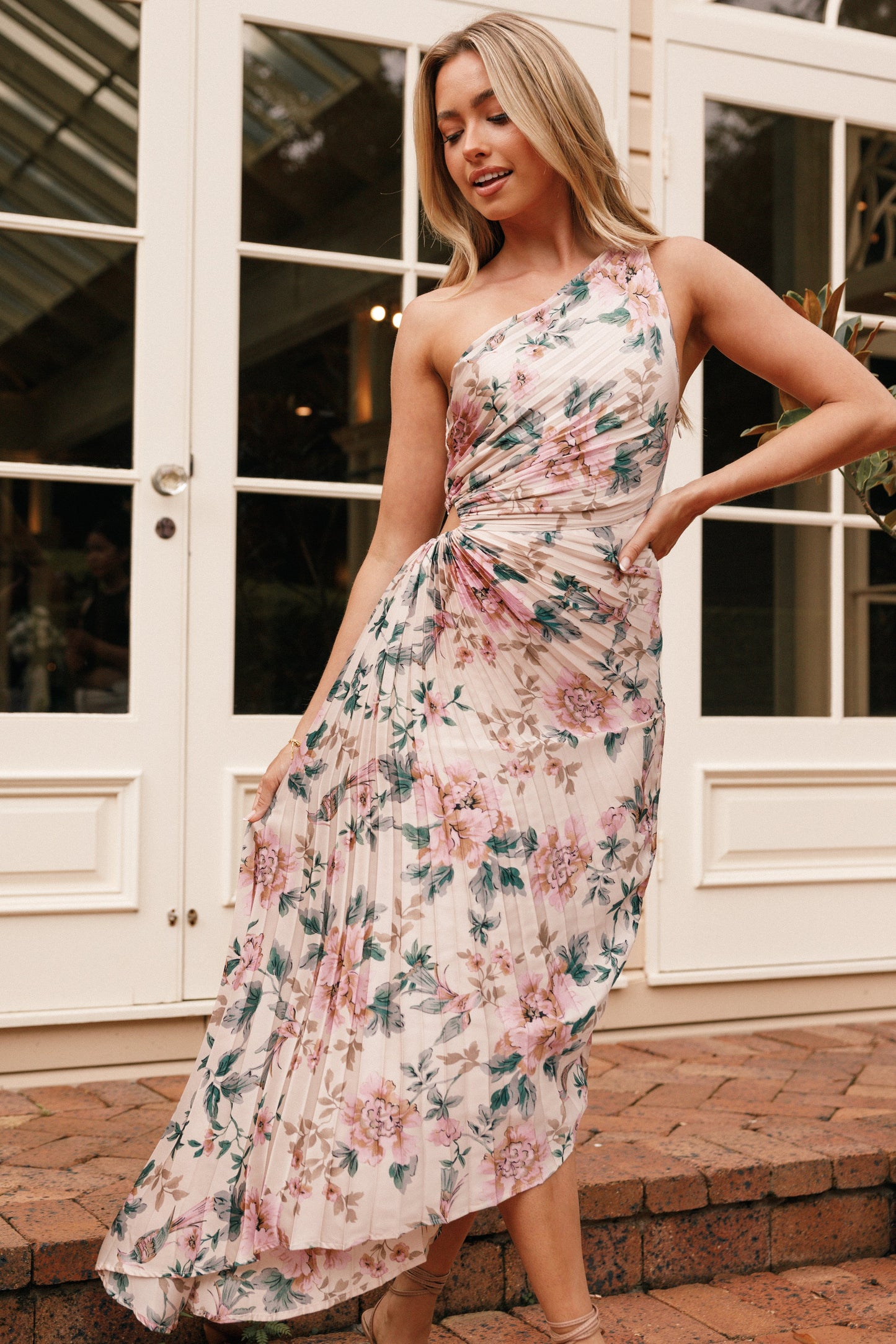 Kleo One Shoulder Maxi Dress - Pink Floral