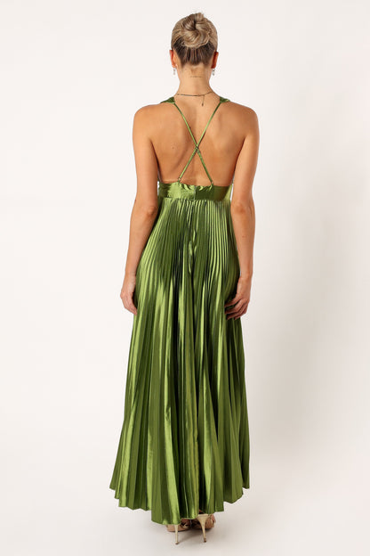 Kris Pleated Maxi Dress - Martini Olive