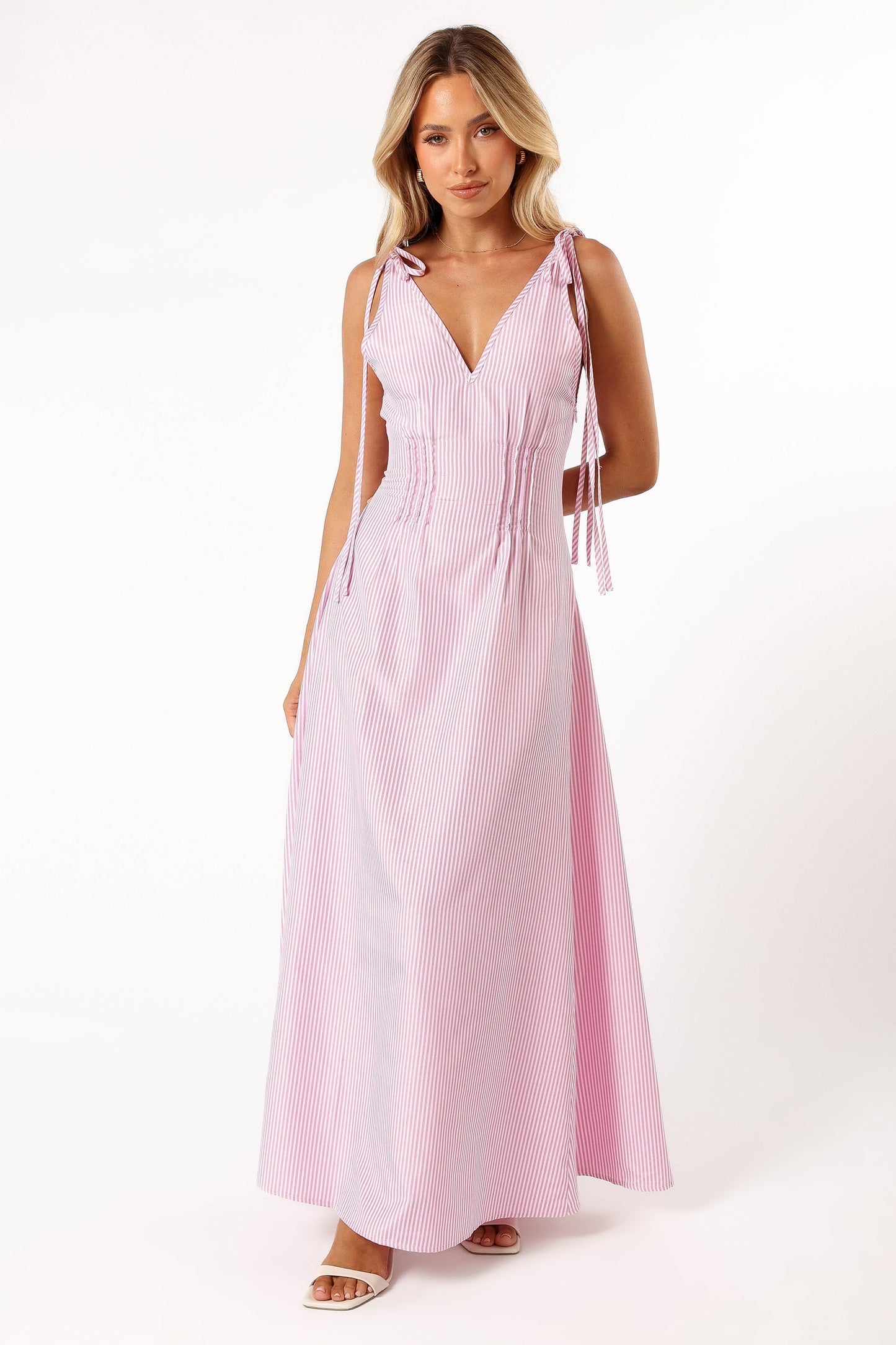 Lainey Tie Maxi Dress - Pink Stripe