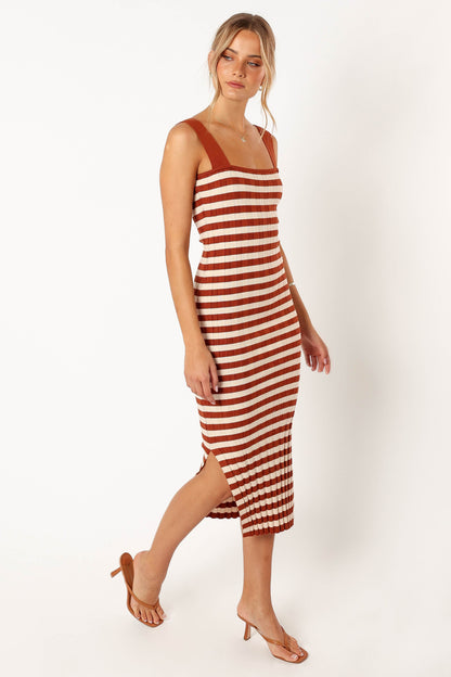 Ledger Midi Dress - Tan Stripe