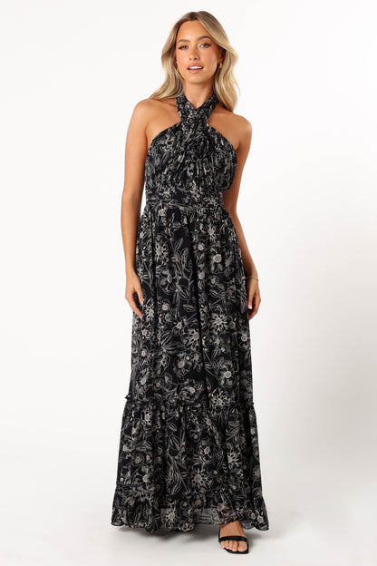 Lennon Halterneck Maxi Dress - Black Floral