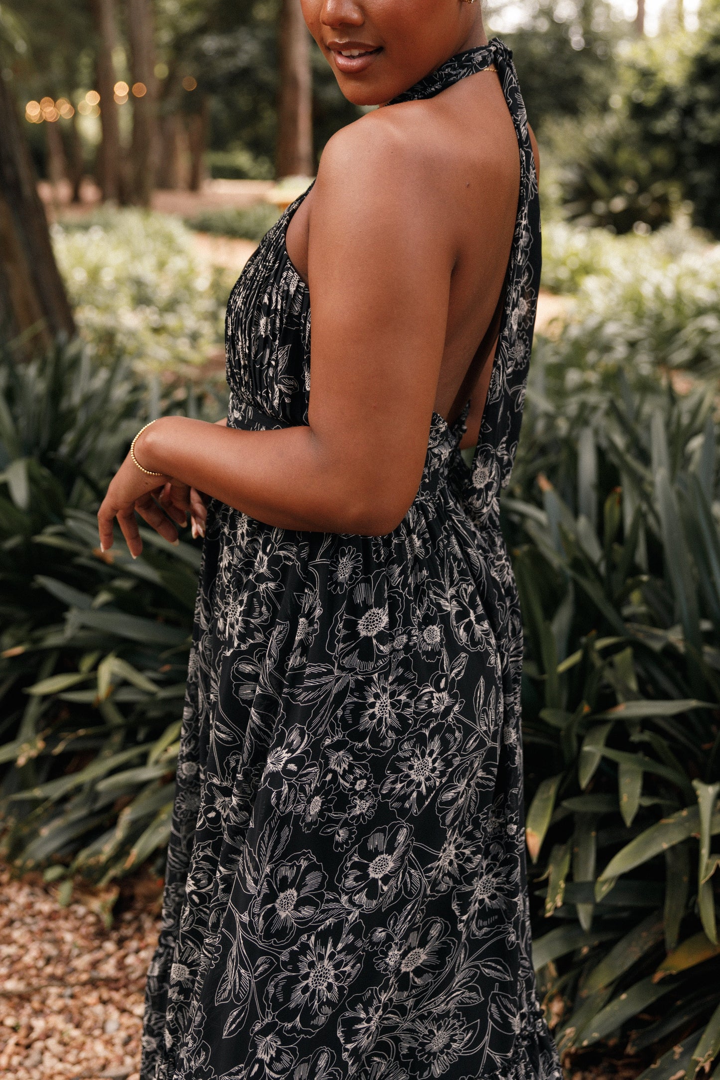 Lennon Halterneck Maxi Dress - Black Floral