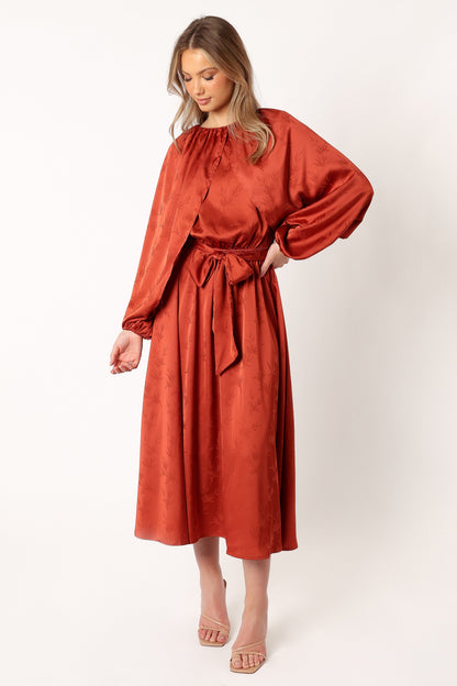 Lexie Long Sleeve Midi Dress - Bronze