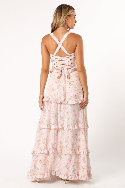 Lillee Tiered Maxi Dress - Pink Floral
