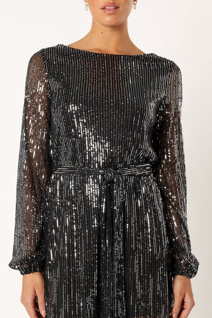 Linnie Long Sleeve Mini Dress - Black Sequin