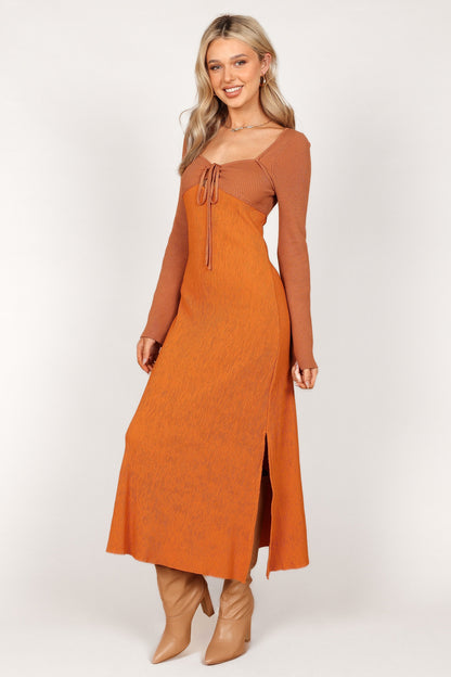 Lirique Long Sleeve Maxi Dress - Tan/Orange