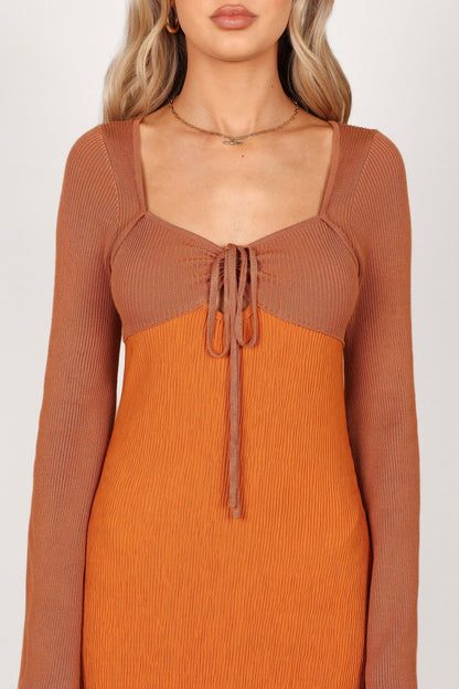 Lirique Long Sleeve Maxi Dress - Tan/Orange