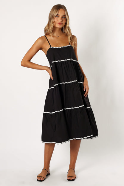 Loella Tiered Midi Dress - Black