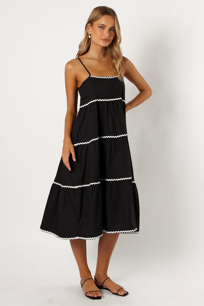Loella Tiered Midi Dress - Black