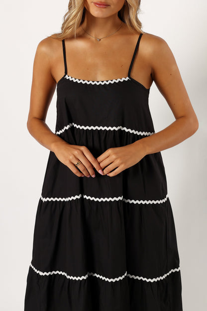 Loella Tiered Midi Dress - Black
