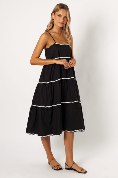 Loella Tiered Midi Dress - Black