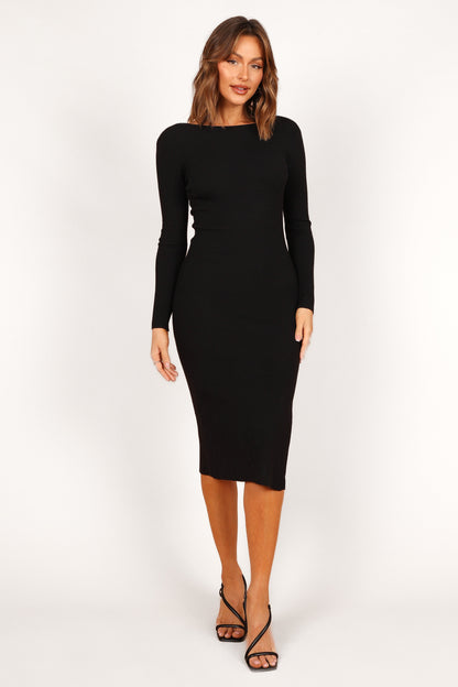 Louise Scoop Back Embellished Midi Dress - Black