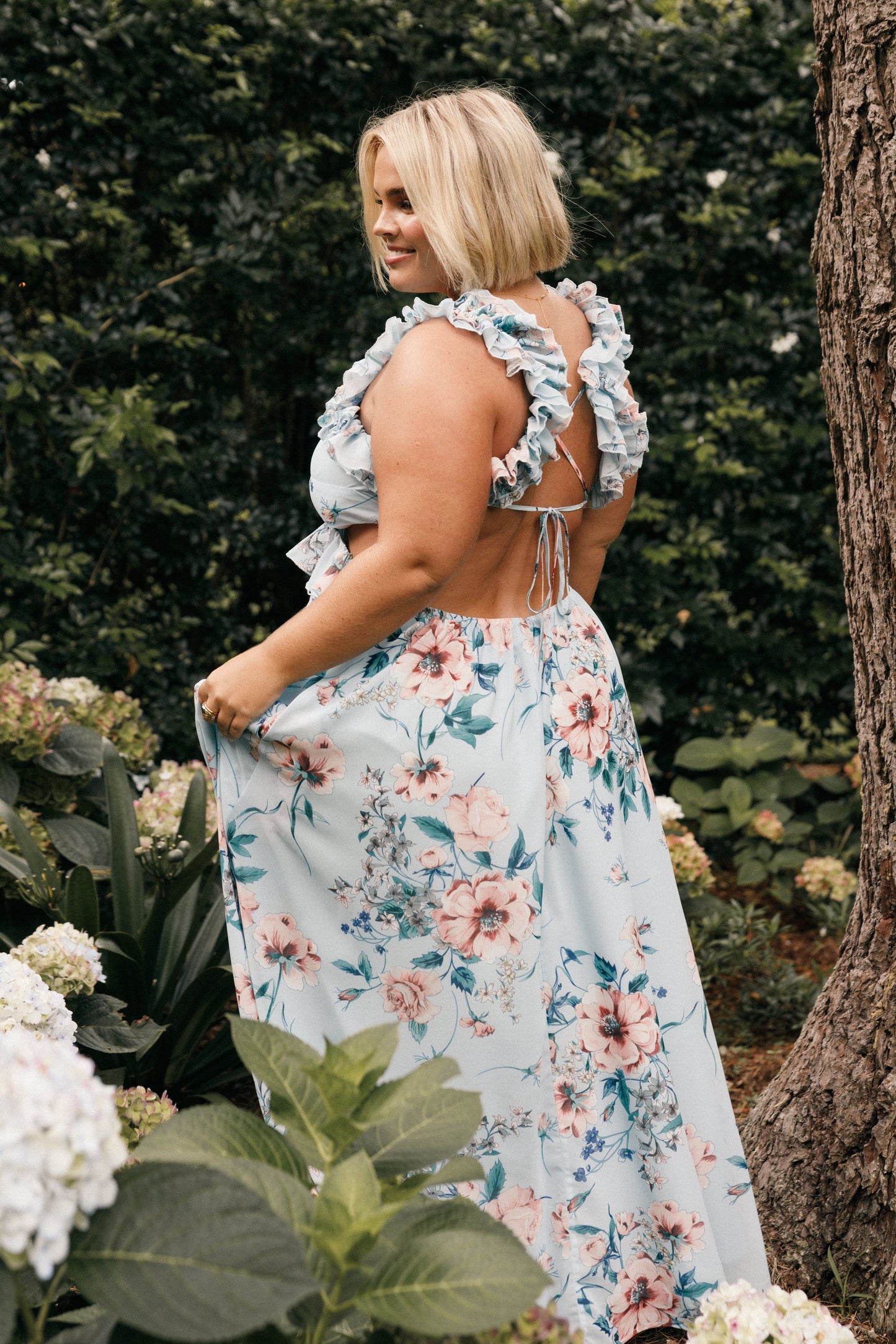 Lucah Frill Shoulder Maxi Dress - Blue Floral
