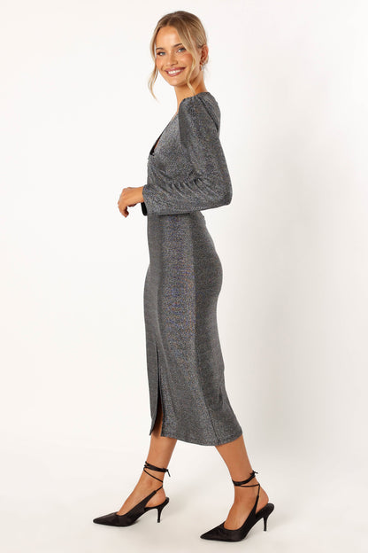 Luminate Long Sleeve Midi Dress - Silver