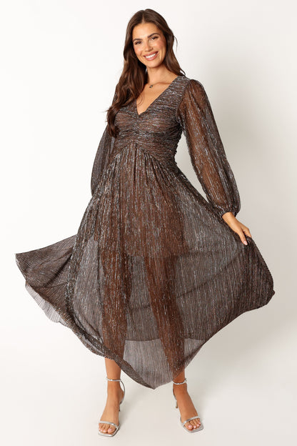 Lustre Long Sleeve Midi Dress - Bronze
