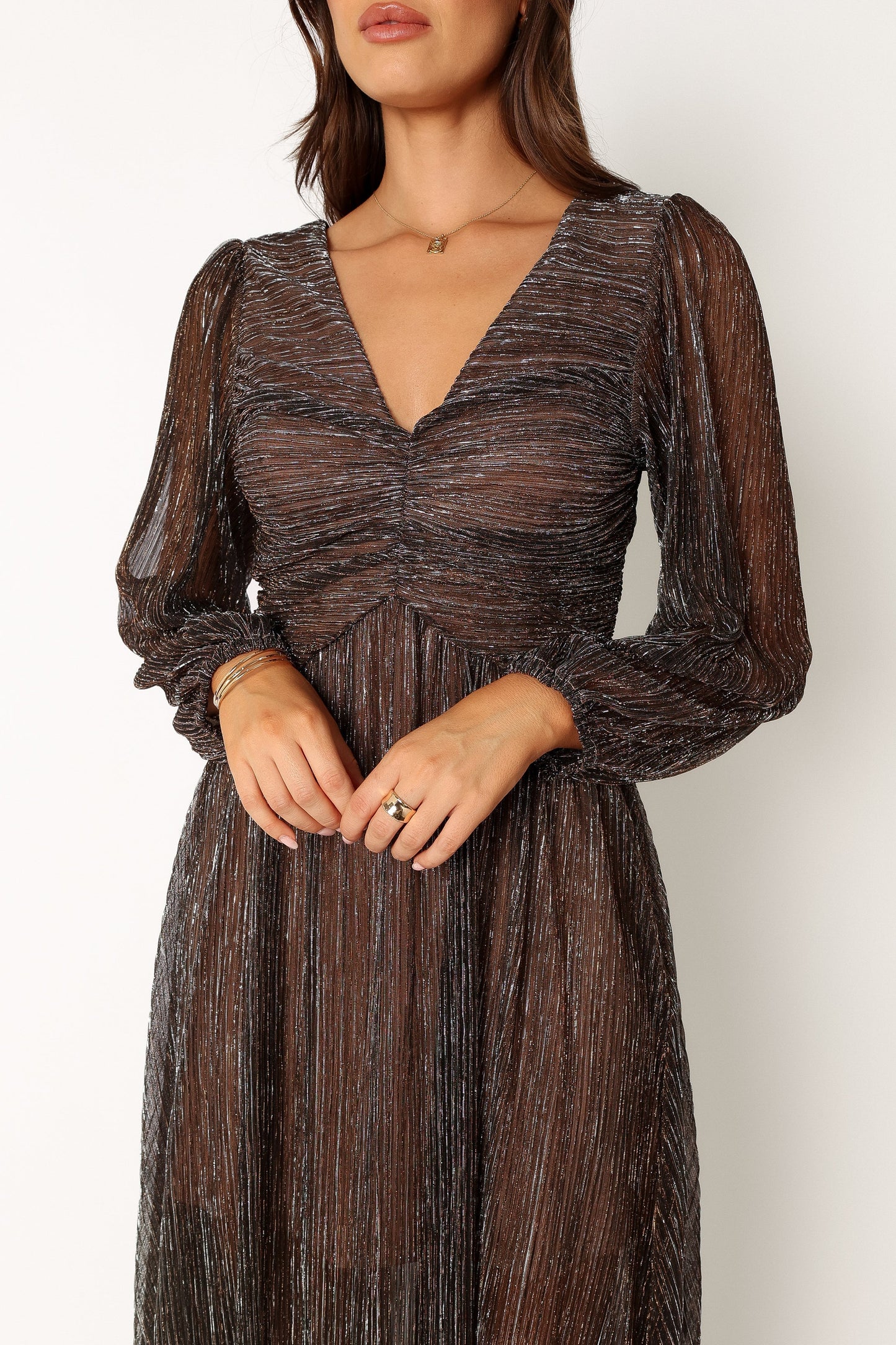Lustre Long Sleeve Midi Dress - Bronze