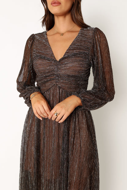 Lustre Long Sleeve Midi Dress - Bronze