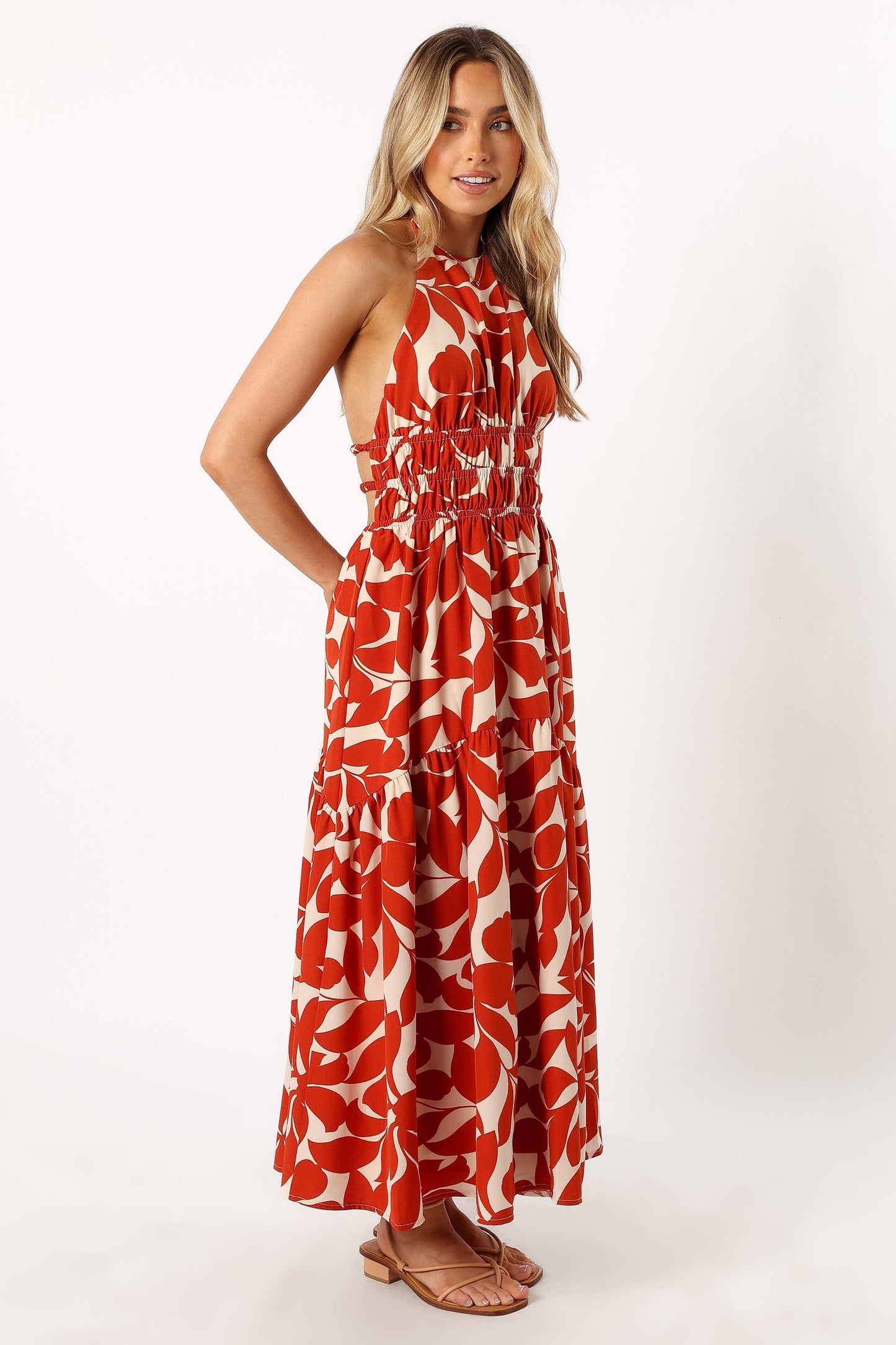 Maha Halterneck Maxi Dress - Tan Floral