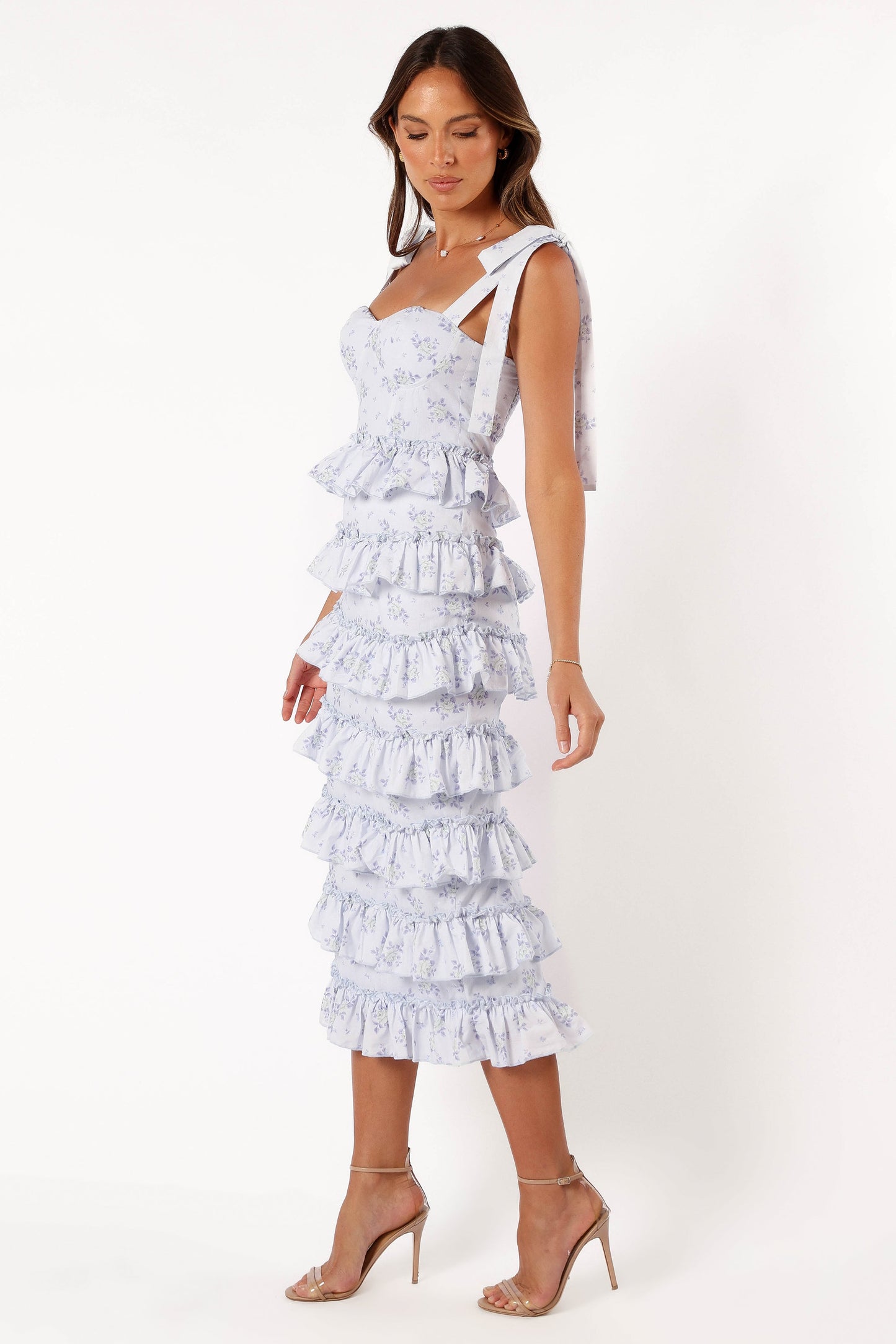 Marina Frilled Midi Dress - Blue Floral