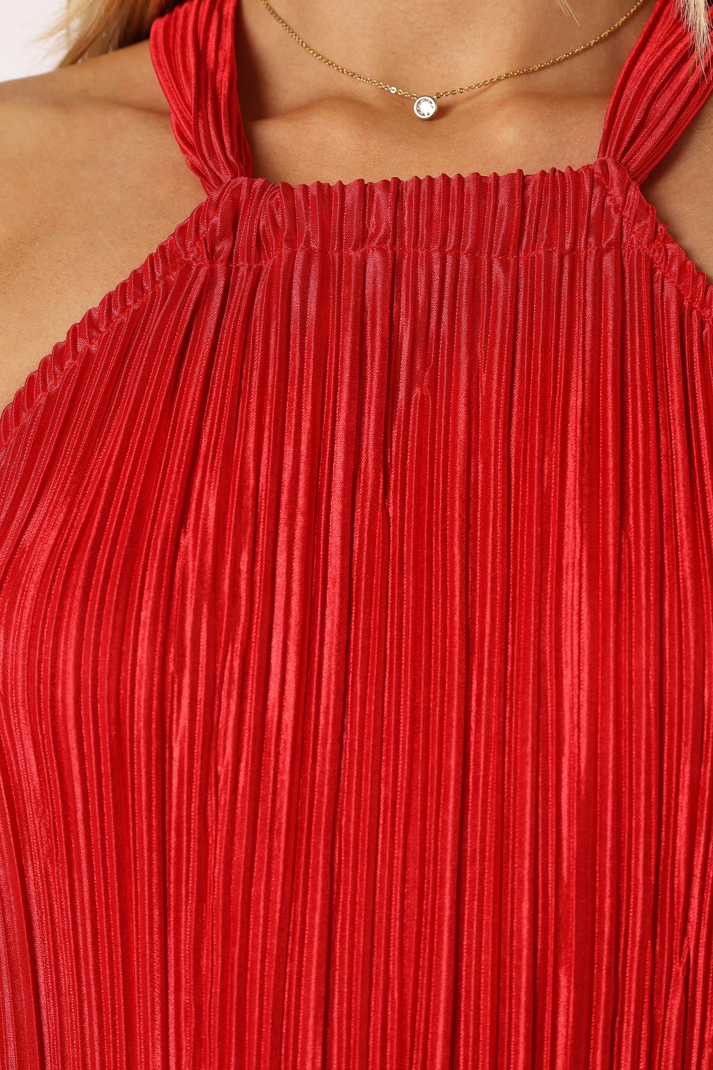 Melody Plisse Halter Maxi Dress - Red