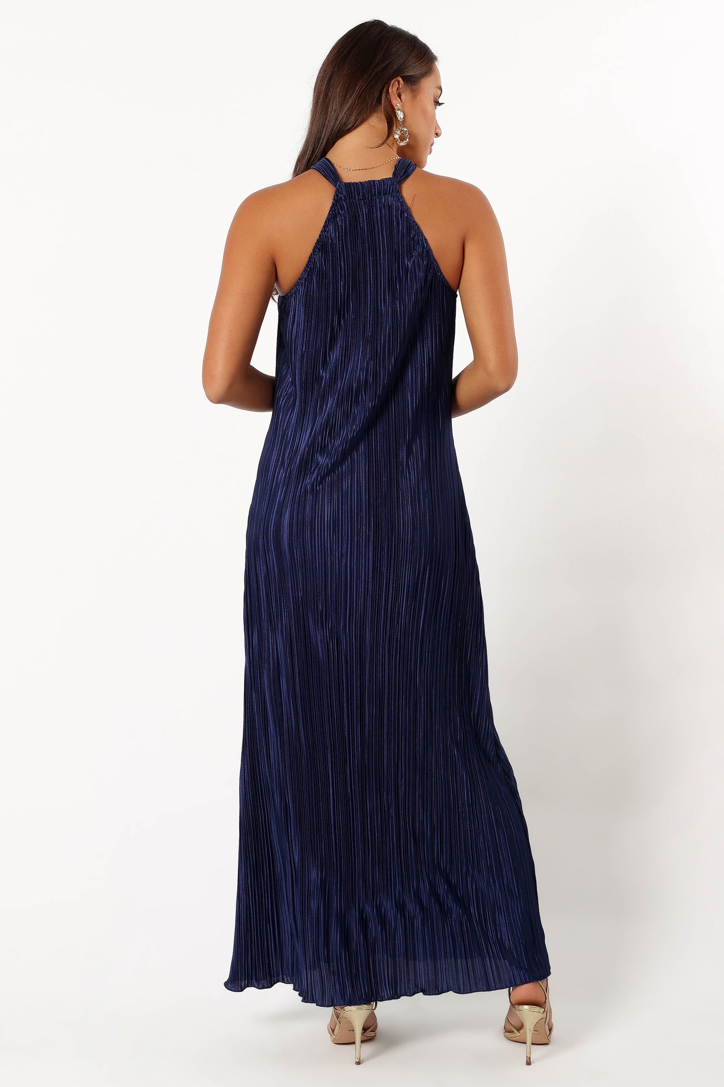 Melody Plisse Halter Maxi Dress - Navy