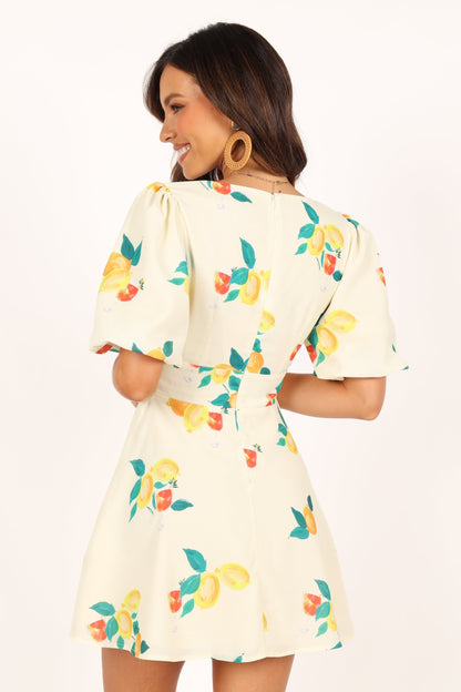 Mikaela Mini Dress - Lemon Print