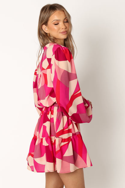 Milly Long Sleeve Mini Dress - Red Magenta