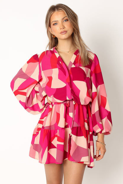 Milly Long Sleeve Mini Dress - Red Magenta