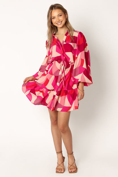 Milly Long Sleeve Mini Dress - Red Magenta