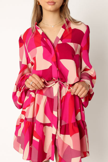 Milly Long Sleeve Mini Dress - Red Magenta
