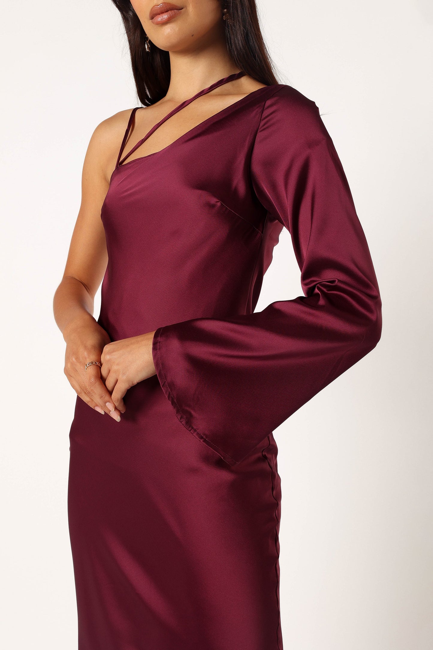 Moly One Shoulder Midi Dress - Wine