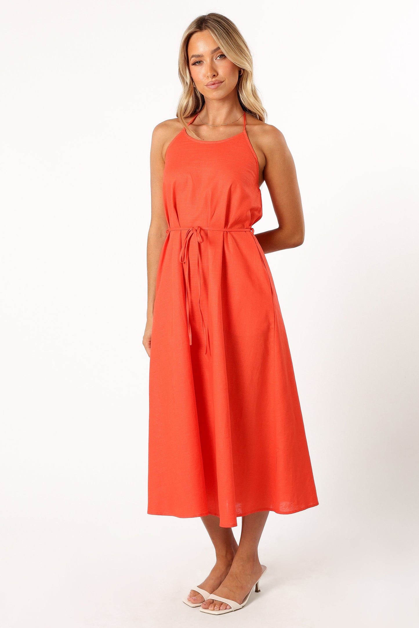 Nadine Halterneck Midi Dress - Coral