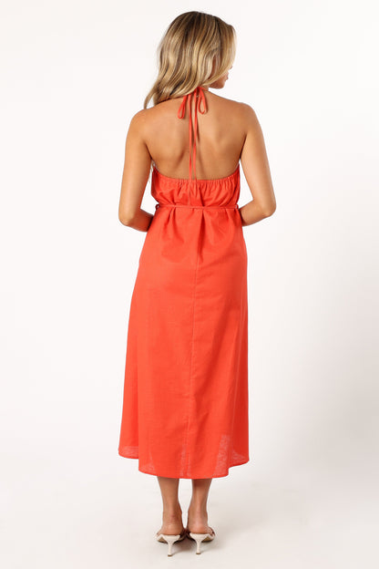 Nadine Halterneck Midi Dress - Coral