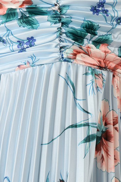 Naira Pleated Maxi Dress - Blue Floral
