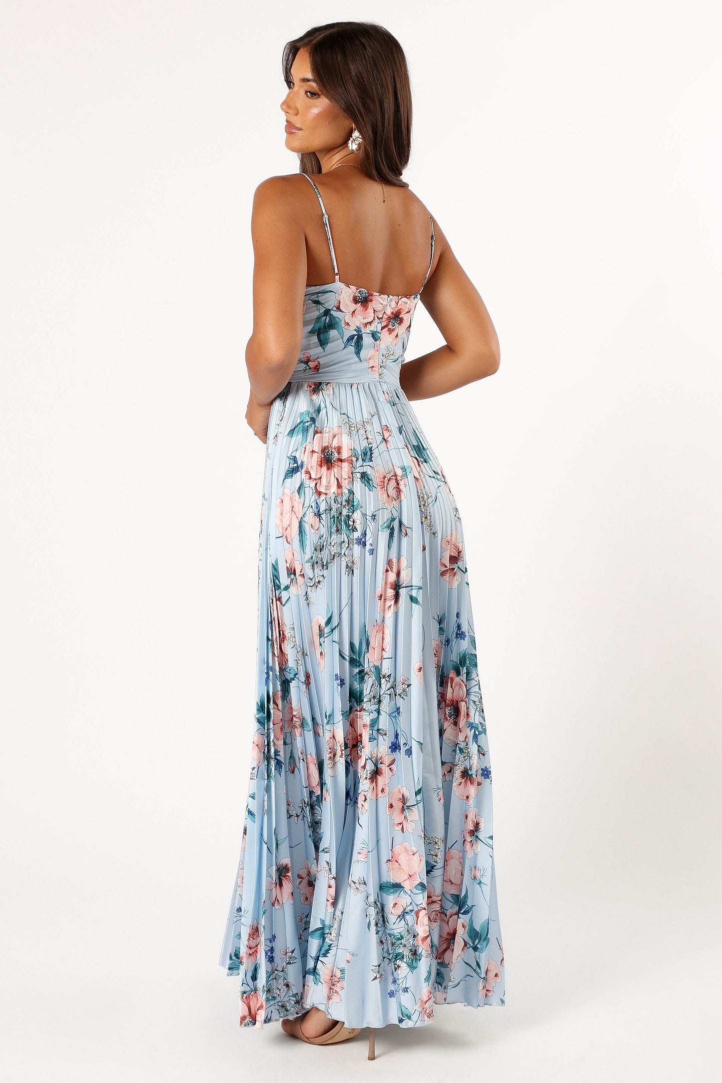 Naira Pleated Maxi Dress - Blue Floral