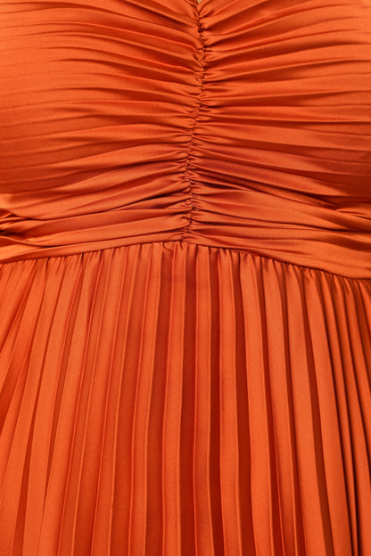 Naira Pleated Maxi Dress - Sunset Orange