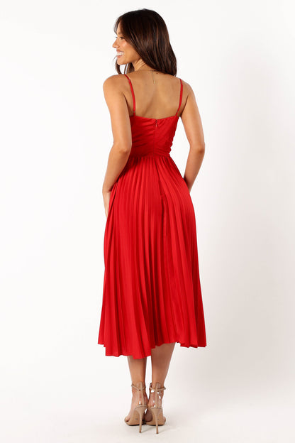 Naira Pleated Midi Dress - Red