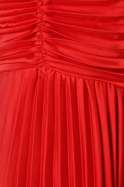 Naira Pleated Midi Dress - Red