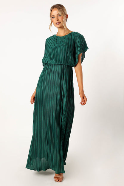 Neville Pleated Maxi Dress - Teal Green