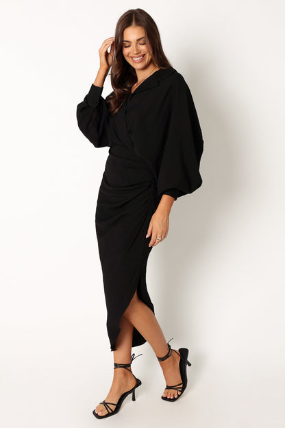 Paxton Long Sleeve Midi Dress - Black