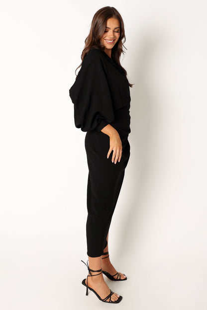 Paxton Long Sleeve Midi Dress - Black