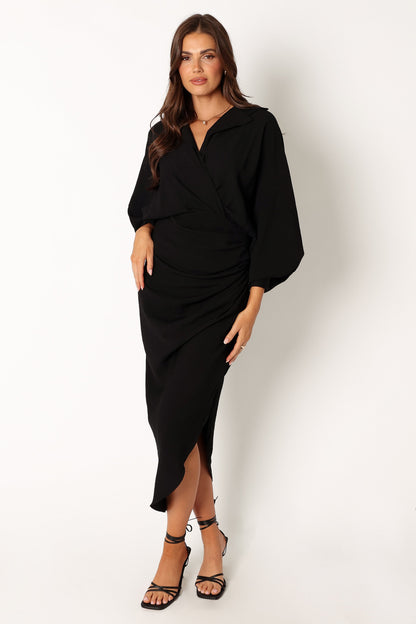 Paxton Long Sleeve Midi Dress - Black