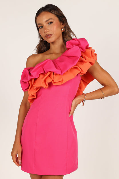 Phoebe One Shoulder Mini Dress - Pink/Orange