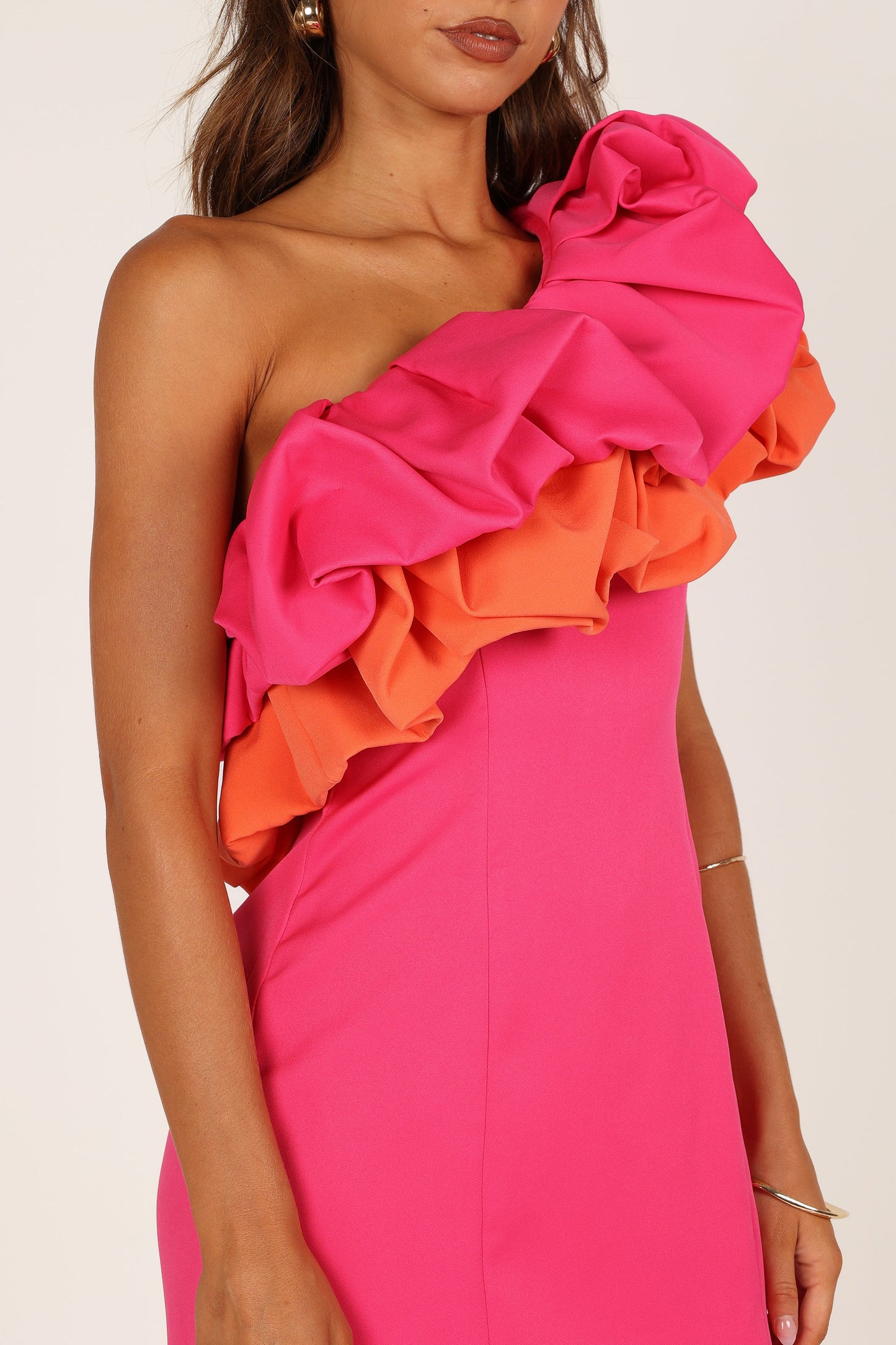 Phoebe One Shoulder Mini Dress - Pink/Orange