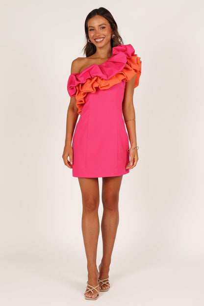 Phoebe One Shoulder Mini Dress - Pink/Orange