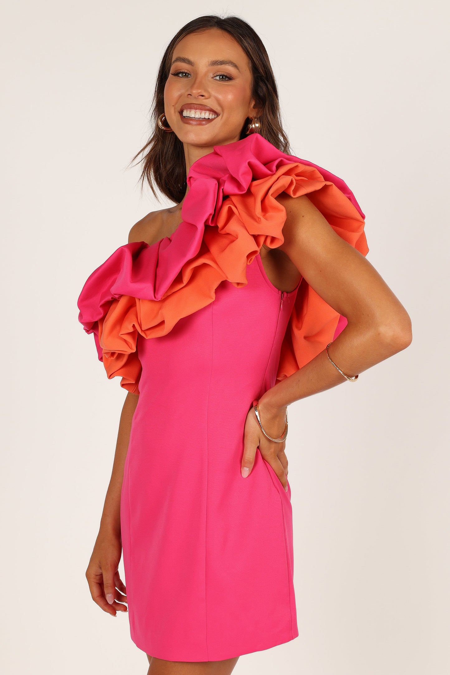 Phoebe One Shoulder Mini Dress - Pink/Orange