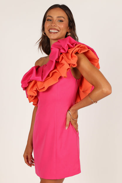 Phoebe One Shoulder Mini Dress - Pink/Orange