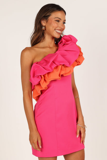 Phoebe One Shoulder Mini Dress - Pink/Orange