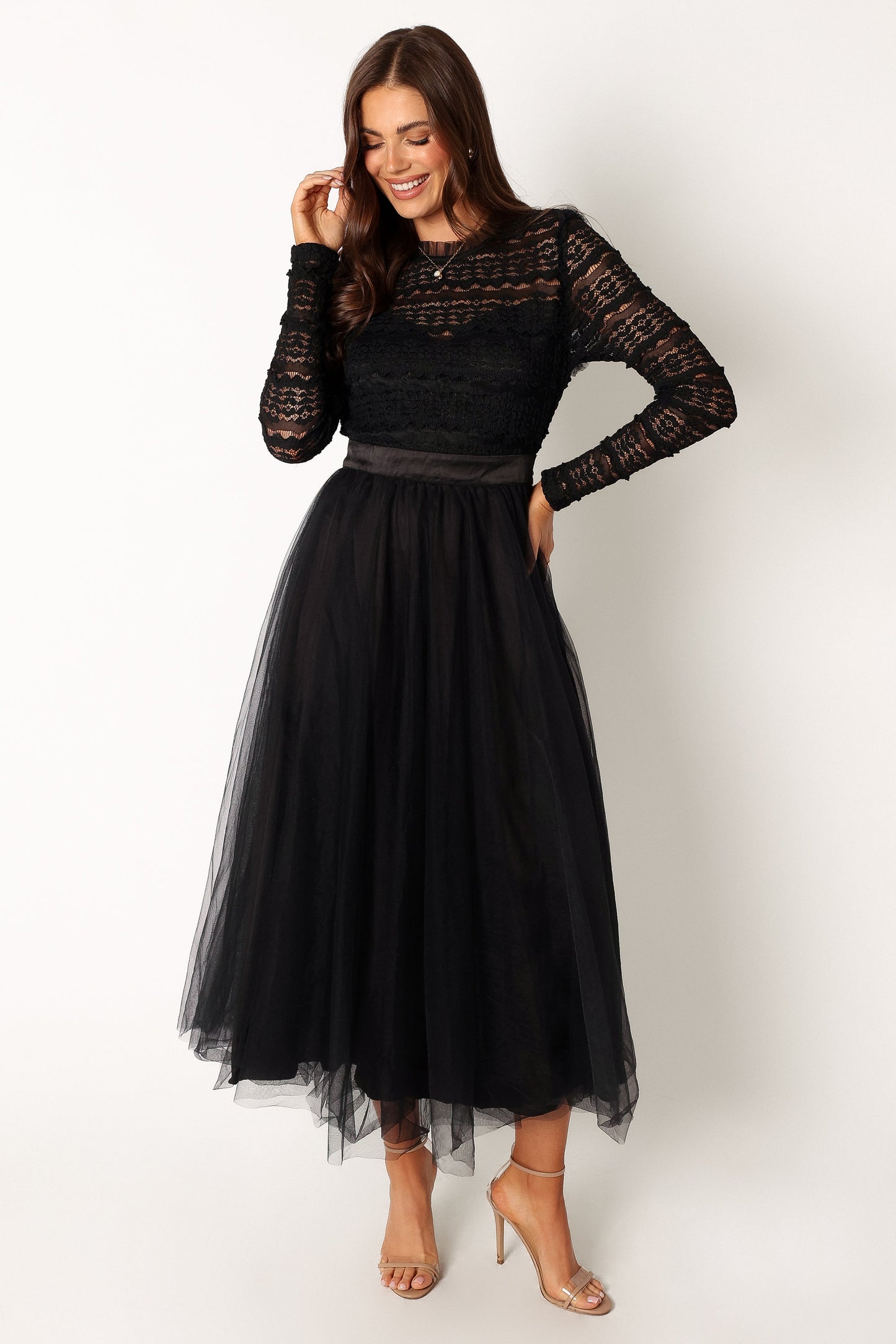 Pilla Long Sleeve Midi Dress - Black