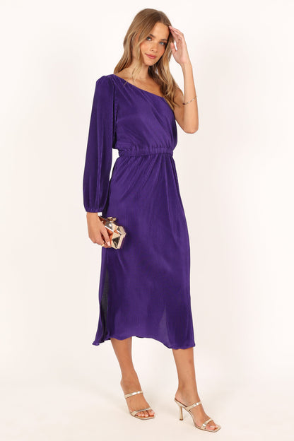 Pontee One Shoulder Pleated Midi Dress - Purple